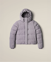 A purple puffer jacket.