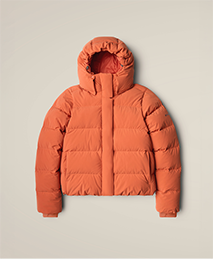 An orange puffer jacket.