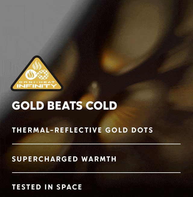 Gold Beats Cold. Thermal-Reflective Golds Dots. Supercharged Warmth. Tested In Space.