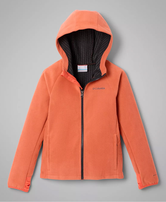 Flatlay of an orange jacket.