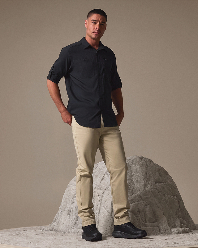 A man wearing beige ROC pants