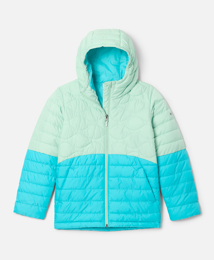 Flataly of a kid's bright blue puffer jacket.
