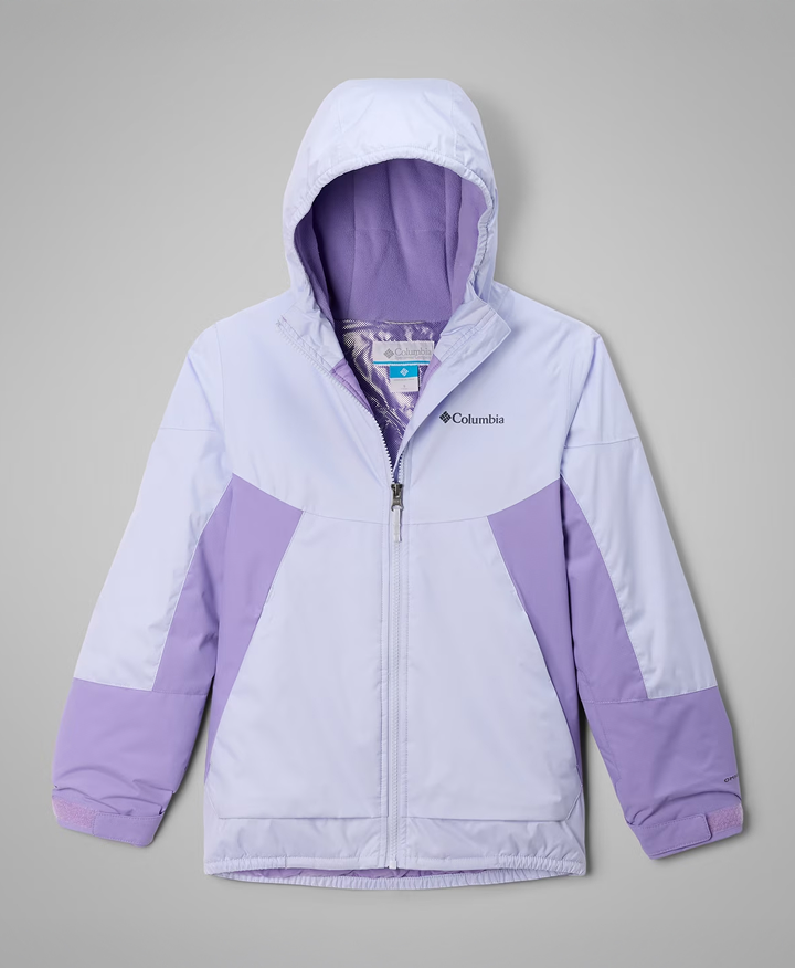 Flatlay of a kids' white puffer jacket
