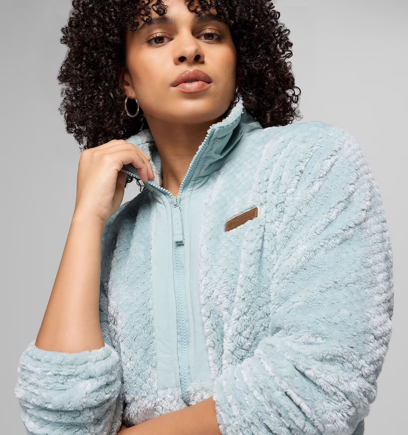 A woman wearing a blue fleece