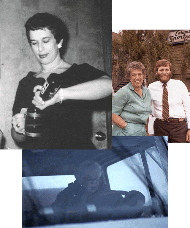 Collage of old photos of Gert and her family.