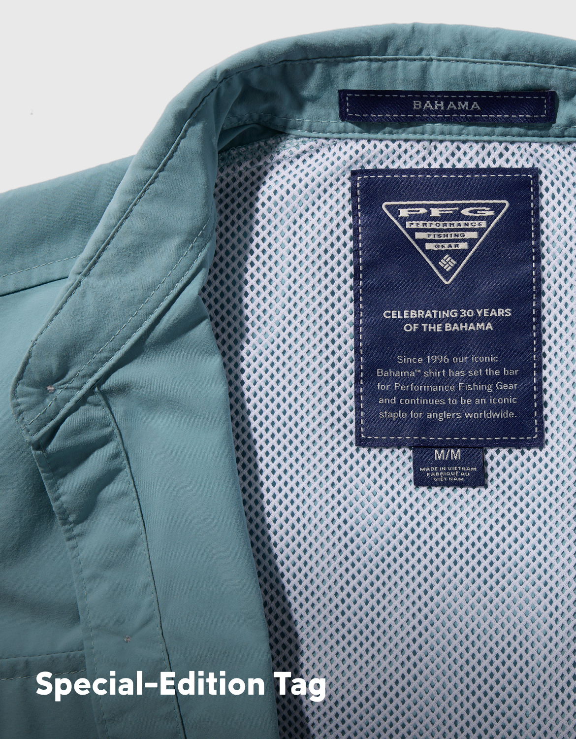 Close up of a Bahama 30 special edition tag. 