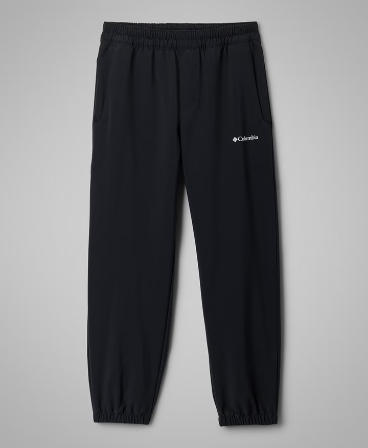 Flatlay of a boys' pair of black joggers.