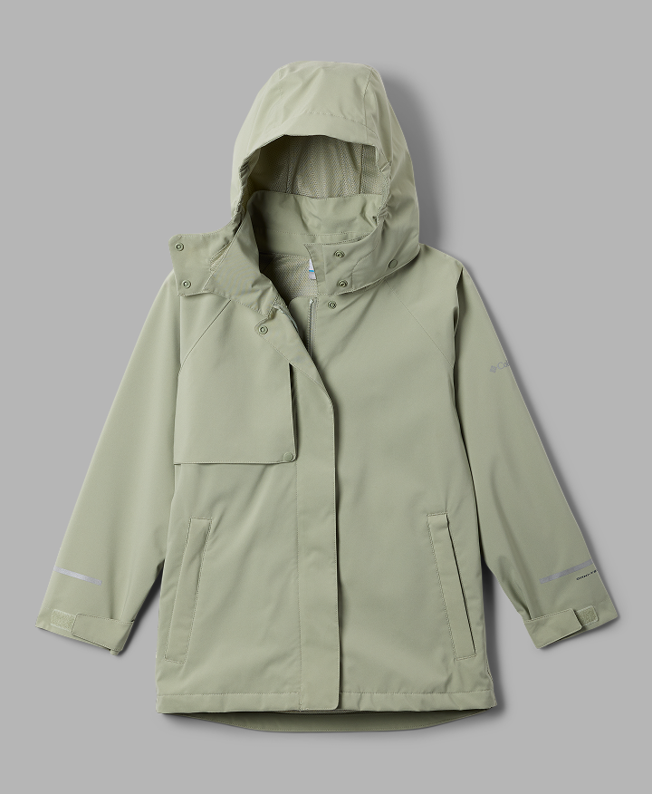 Flatlay of a girls' green jacket.