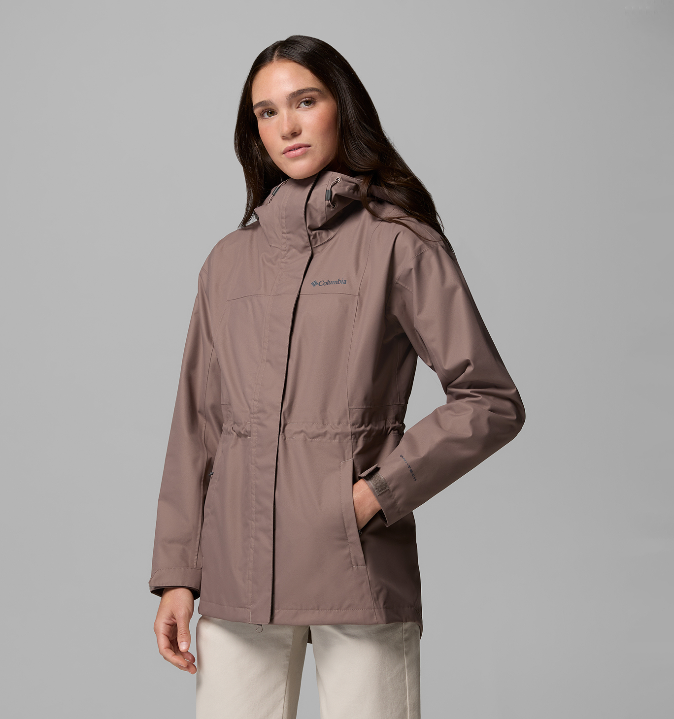 A studio image of a model wearing the Hidebound II Long Jacket.