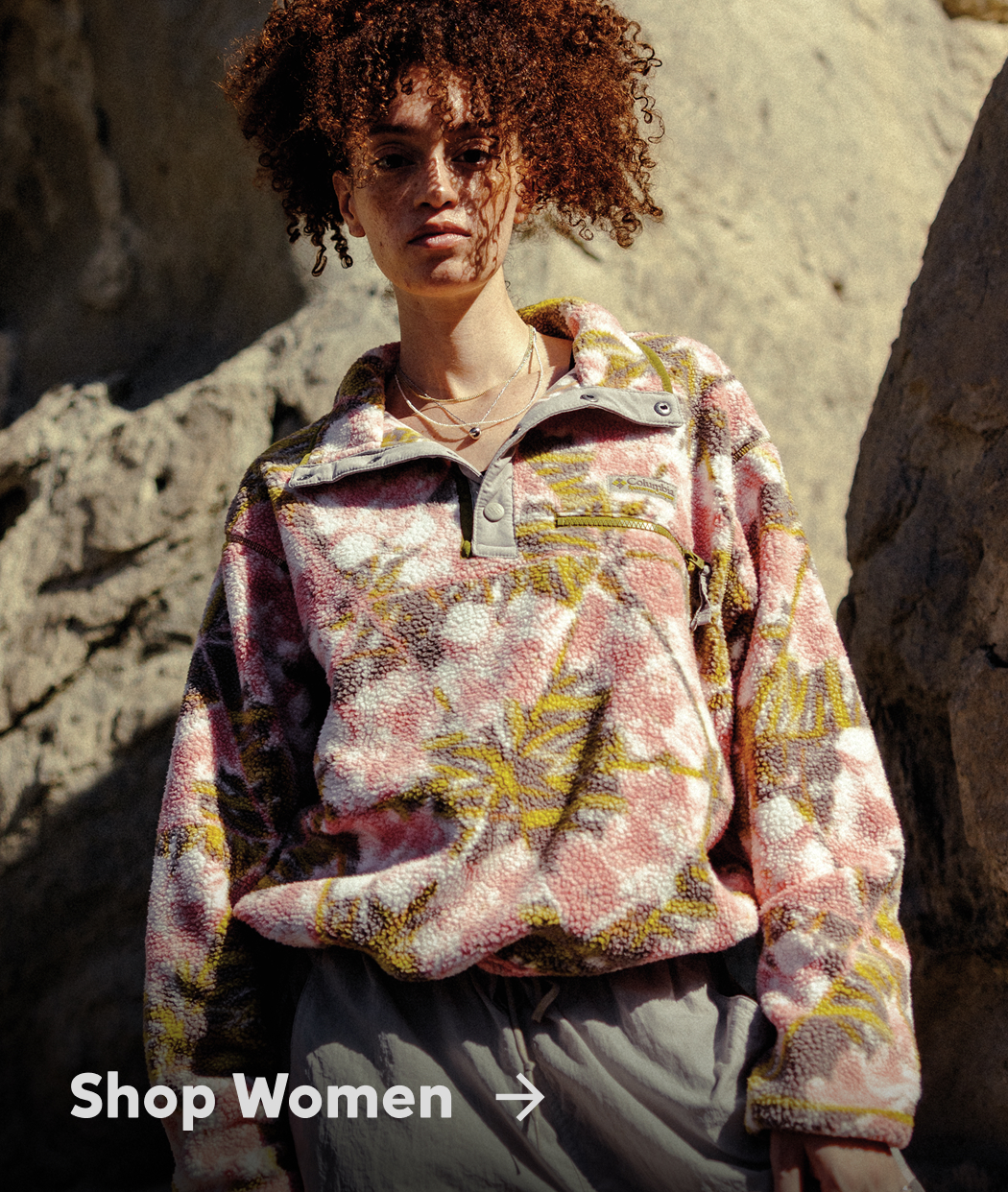 Shop Women. Image of woman wearing Helvetia fleece.
