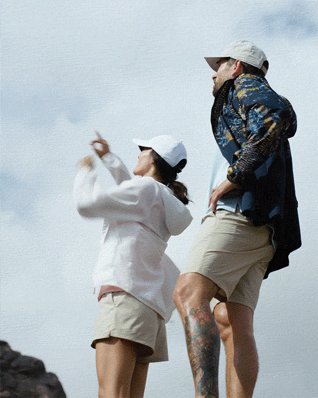 Gif flashing scenes of a man and woman hiking in the desert.