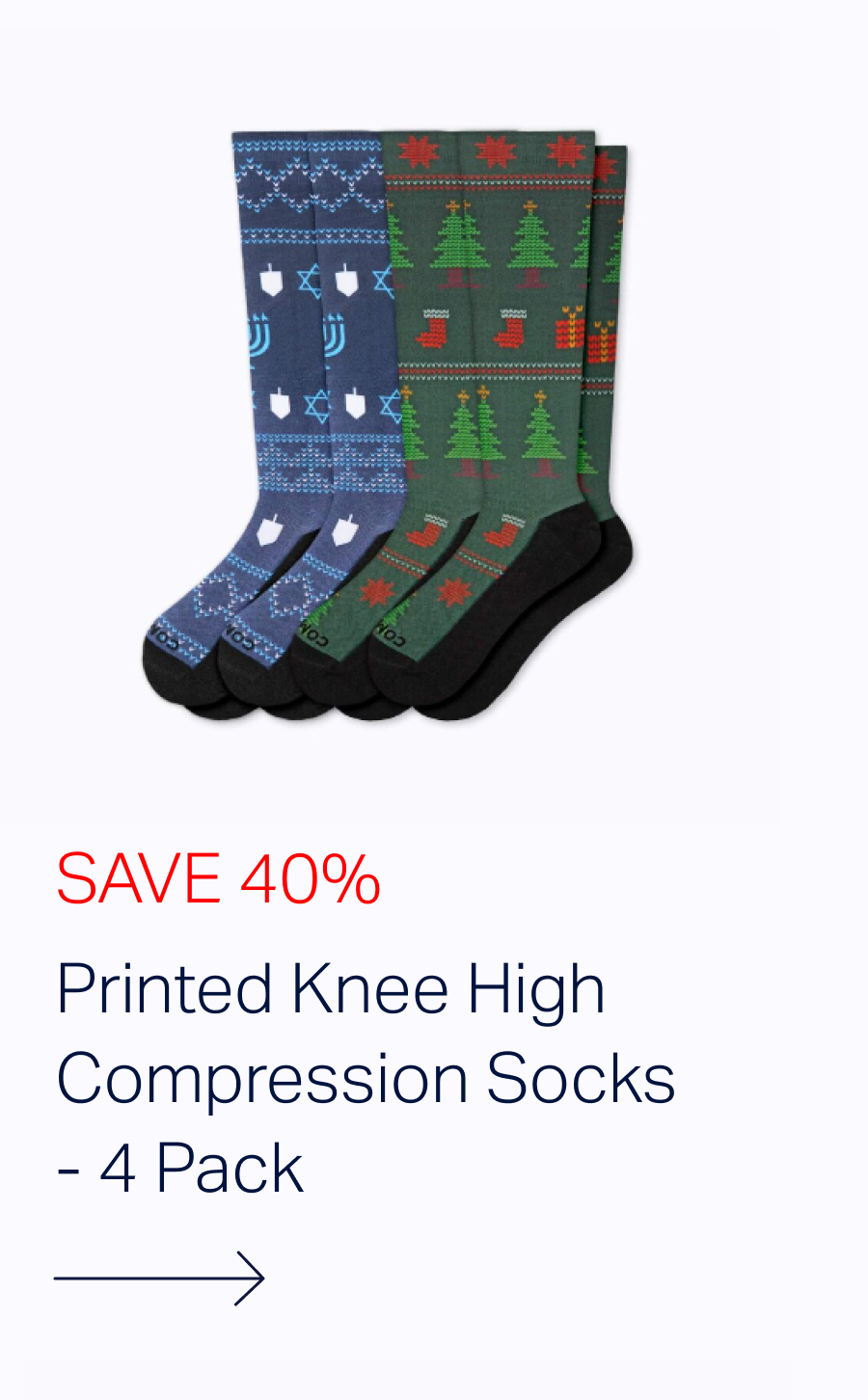 Printed Knee High Compression Socks - 4 Pack