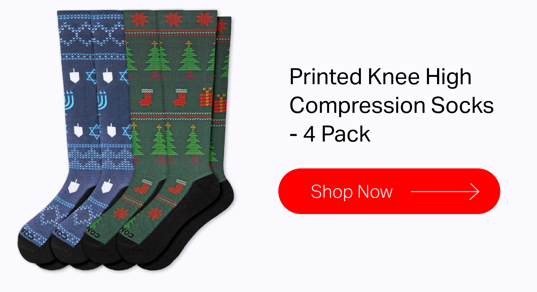 Printed Knee High Compression Socks - 4 Pack