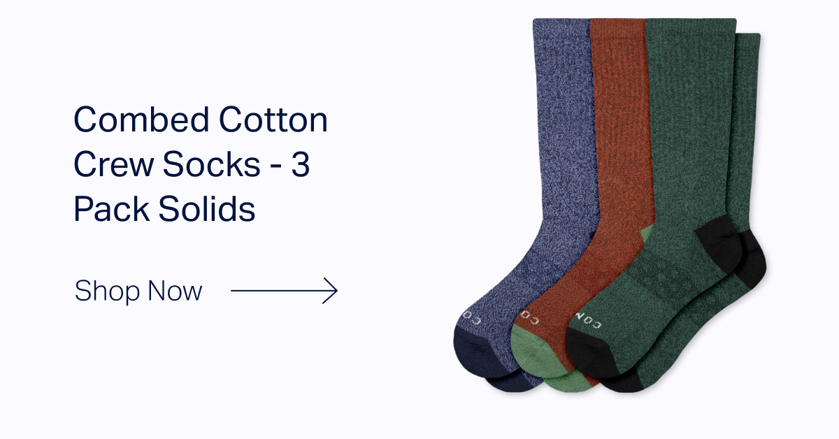 Combed Cotton Crew Socks - 3 Pack Solids
