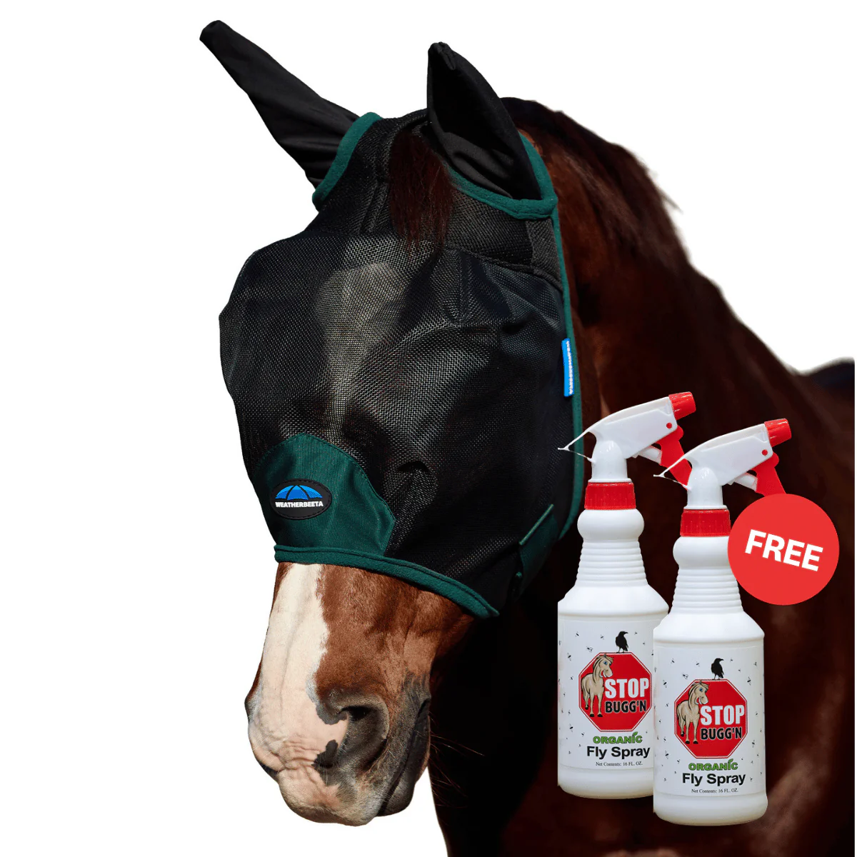 Image of WeatherBeeta Comfitec Durable Mesh Fly Mask with Ears with Free Fly Spray