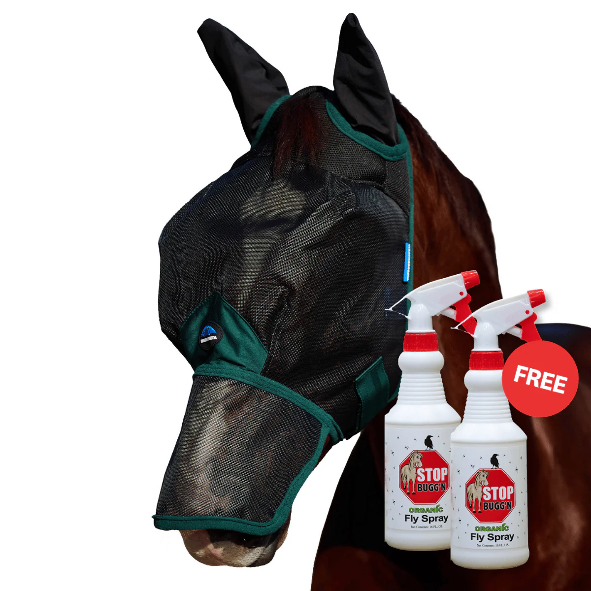 Image of WeatherBeeta Comfitec Durable Mesh Fly Mask with Ears & Nose with Free Fly Spray