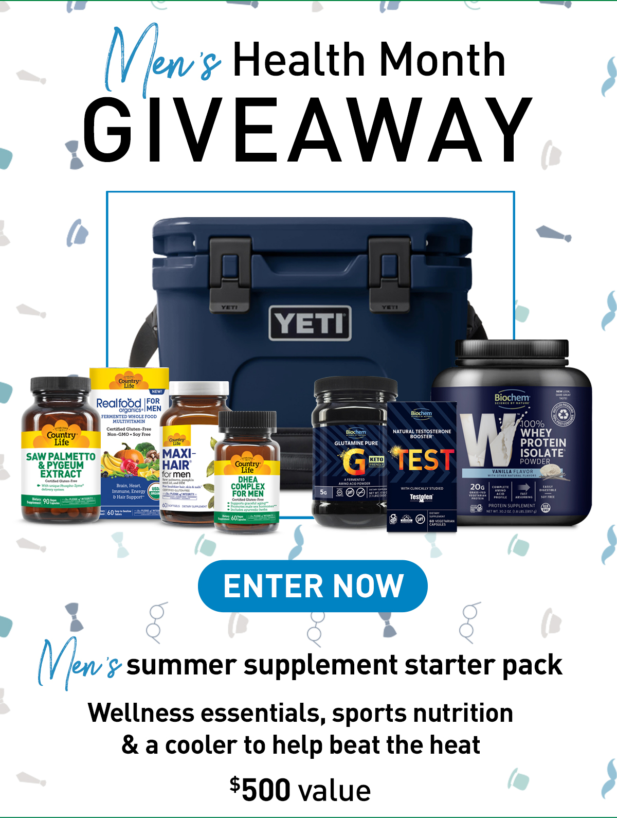 ENTER NOW TO WIN! Men's summer supplement starter pack! 