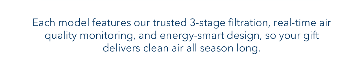 Each model features our trusted 3-stage filtration, real-time air quality monitoring, and energy-smart design, so your gift delivers clean air all season long