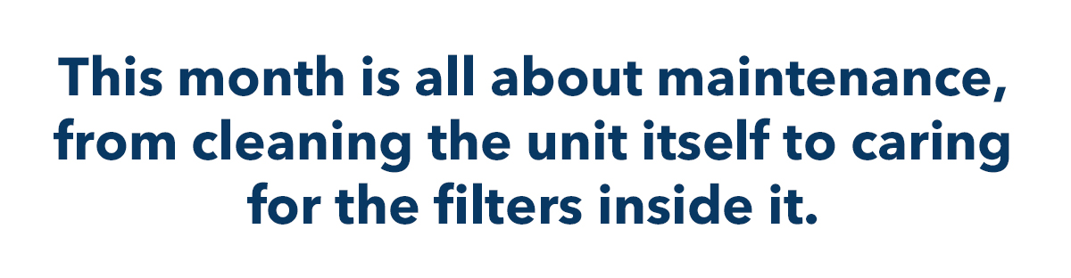 This month is all about maintenance, from cleaning the unit itself to caring for the filters inside it.