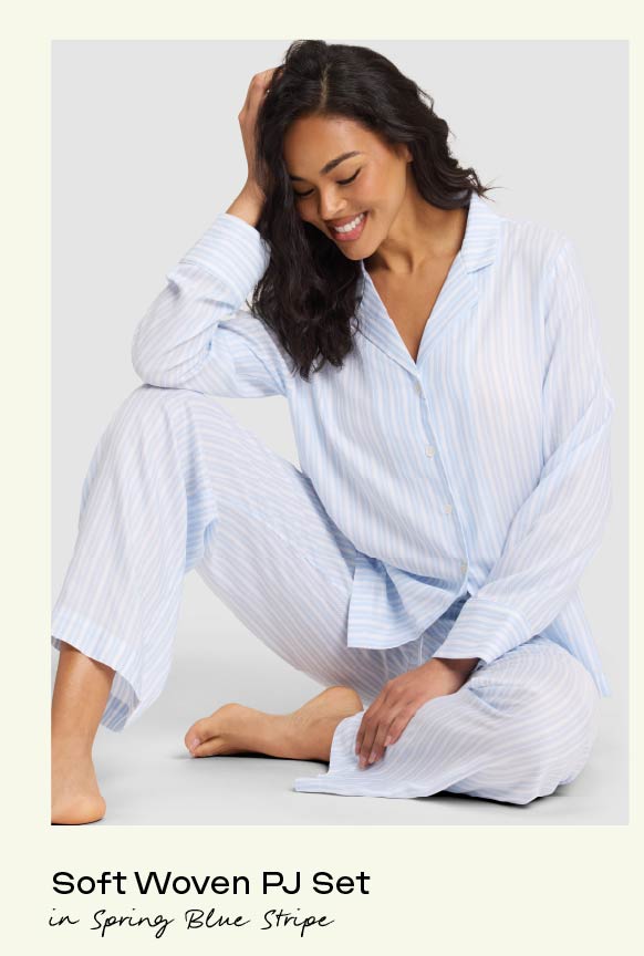 Soft Woven PJ Set in Spring Blue Stripe