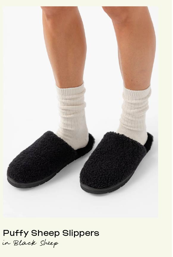Puffy Sheep Slippers in Black Sheep