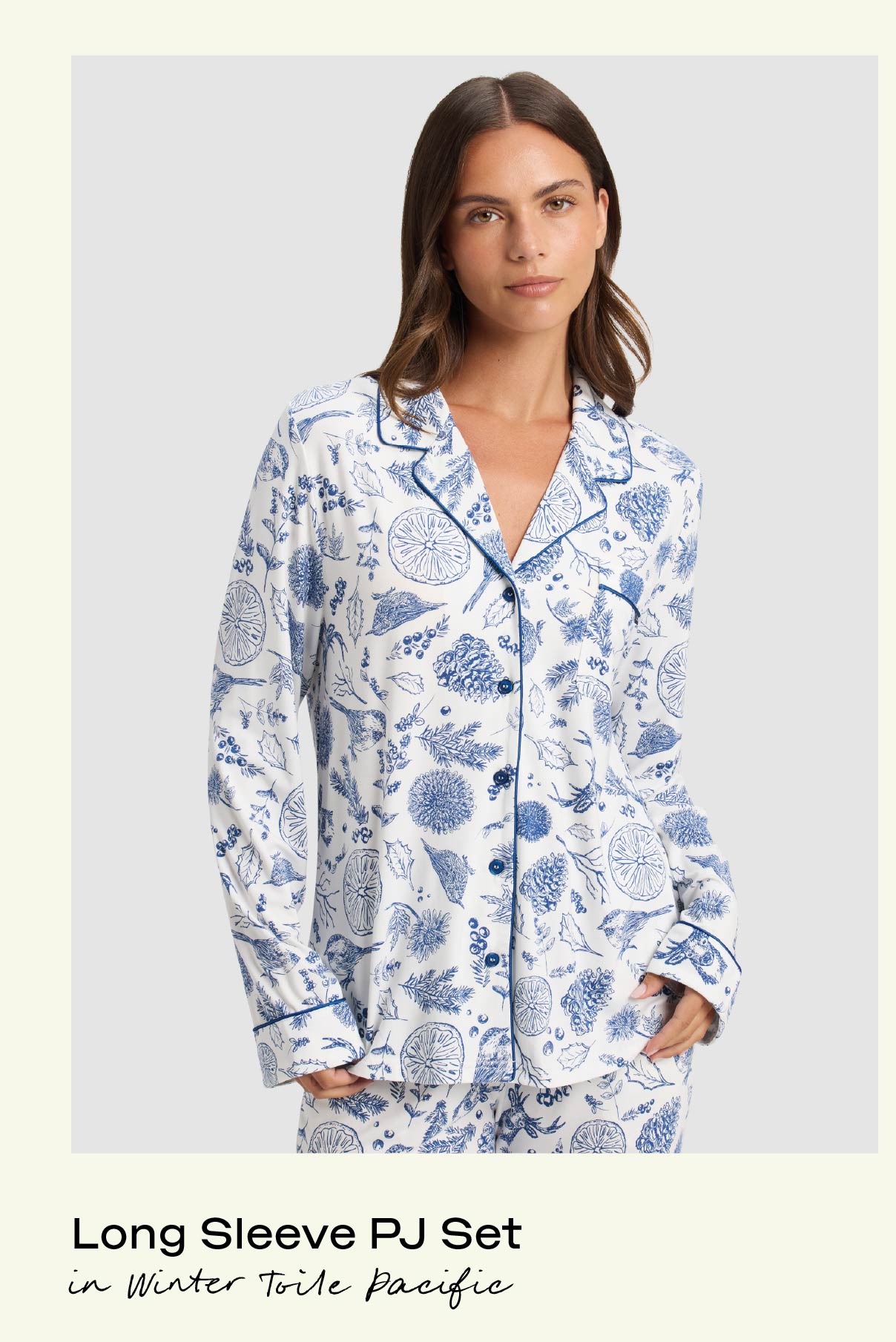 Long Sleeve PJ Set in Winter Toile Pacific