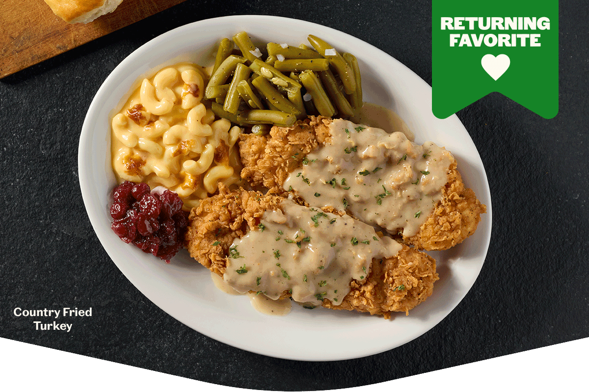 Breakfast Burger (NEW) Broccoli Cheese Casserole (Returning Favorite) Country Fried Turkey (Returning Favorite) Cinnamon Swirl French Toast (Returning Favorite)