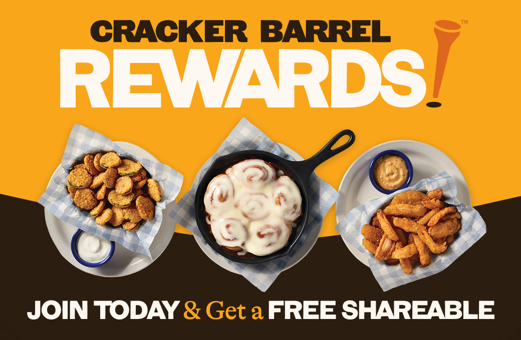 New. Cracker Barrel Rewards! Earn Pegs. Enjoy Rewards.