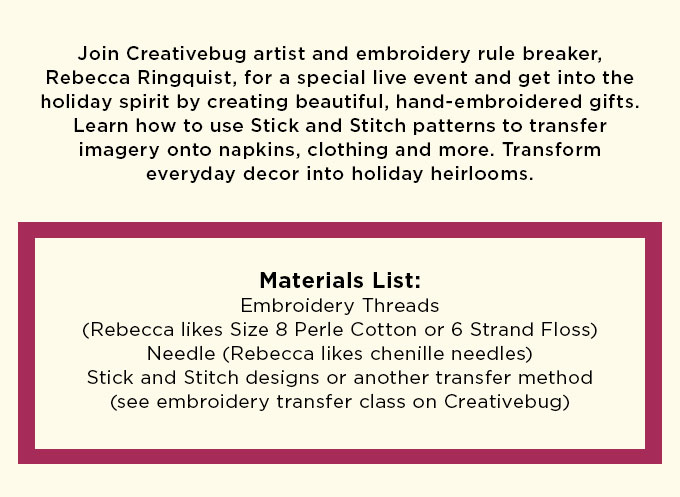 Holiday Embroidery with Rebecca Ringquist