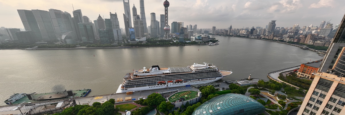 Viking Ocean ship Shanghai China city skyscrapers Huangpu River