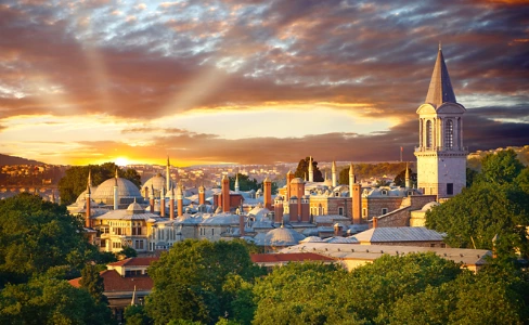 Topkapi Palace Cityscape Sunset Istanbul