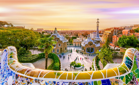 Orange Sky View Guell Park Barcelona