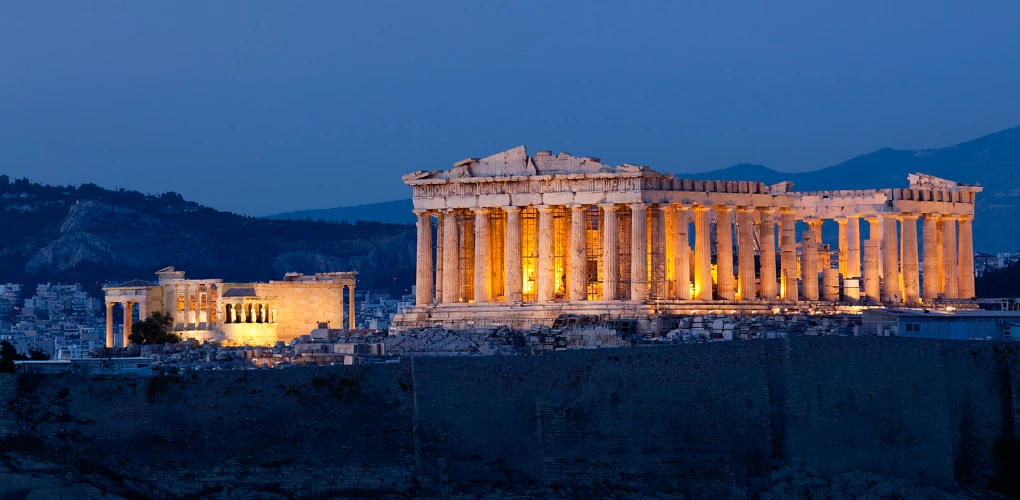 Illuminated Parthenon Night Athens
