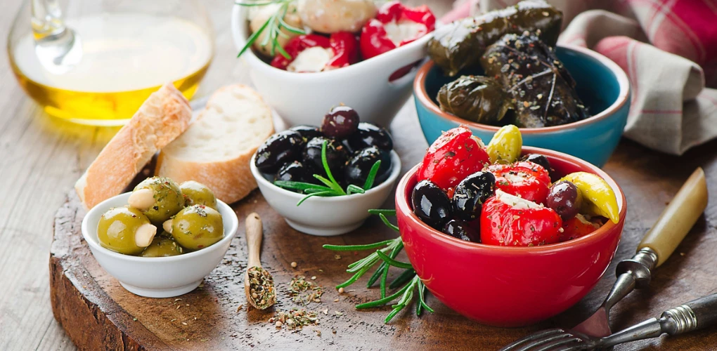Mediterranean Antipasti Wood Platter Closeup
