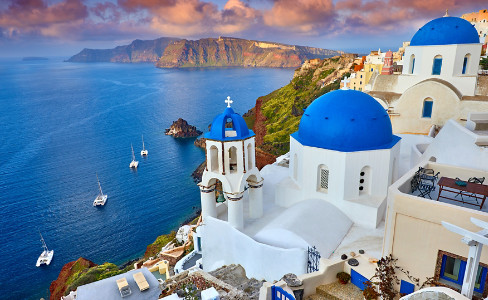 Fira Church Domes Dawn Santorini