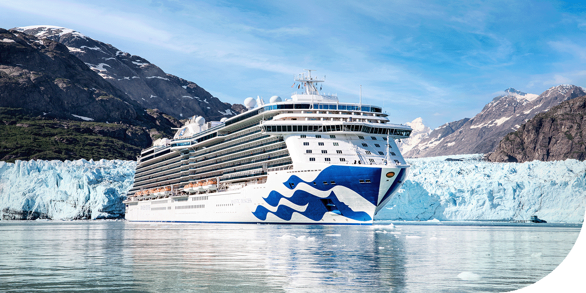 A Princess ship sails through Glacier Bay National Park, Alaska.