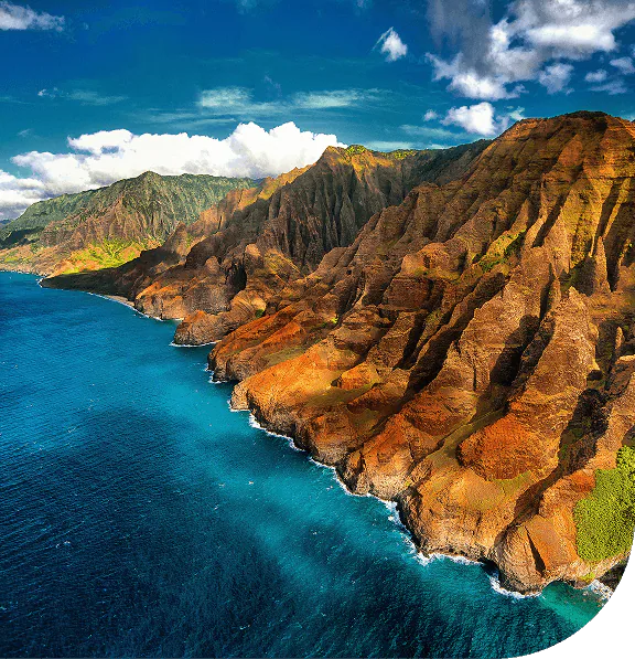 Arial view of coastal Kauai, Hawaii​.