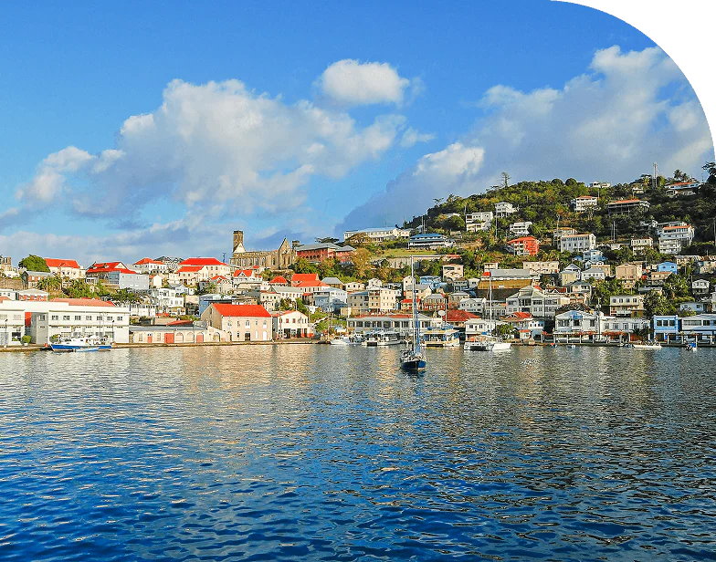Small village on the water in Grenada, Caribbean.