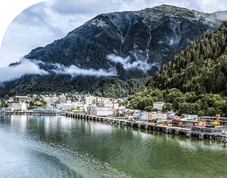 Small village on the water in Juneau, Alaska.