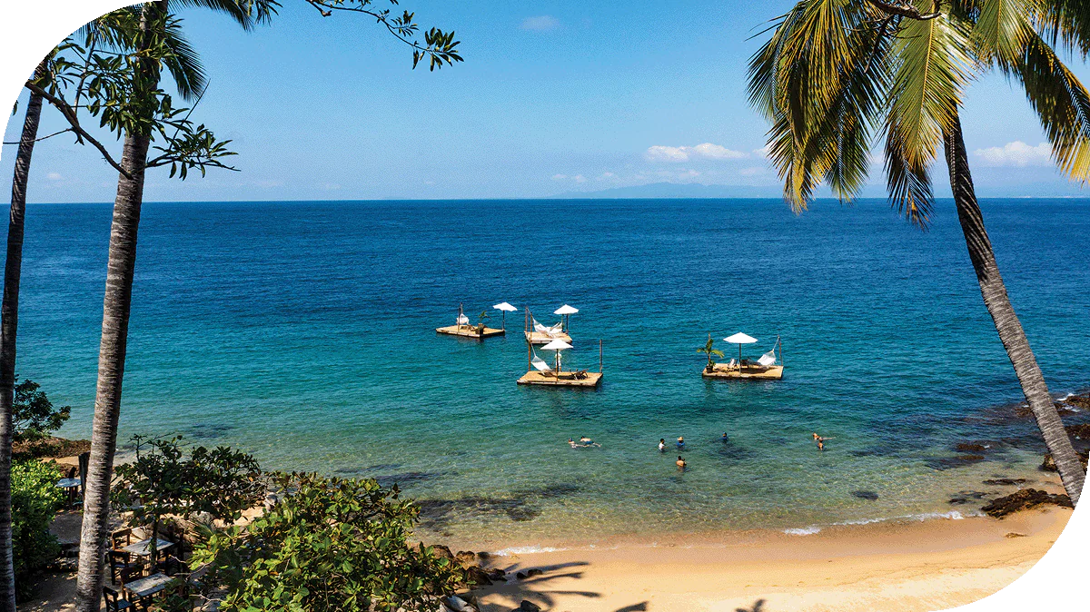 A palm tree lined beach in Puerto Vallarta, Mexico.