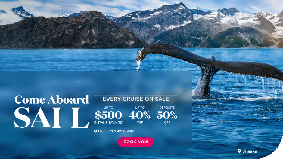 Come Aboard Sale. Every cruise on sale. Up to $500 off + Up to 40% off + Deposits 50% + Free 3rd & 4th guests. Book Now.