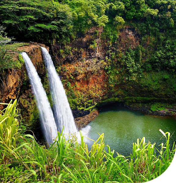 Beautiful waterfall in Kauai, Hawaii.