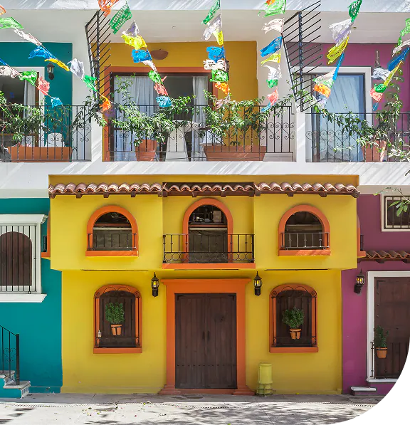 Colorful building facade in Puerto Vallarta, Mexico.