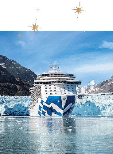 A Princess ship glides through Glacier Bay National Park, Alaska