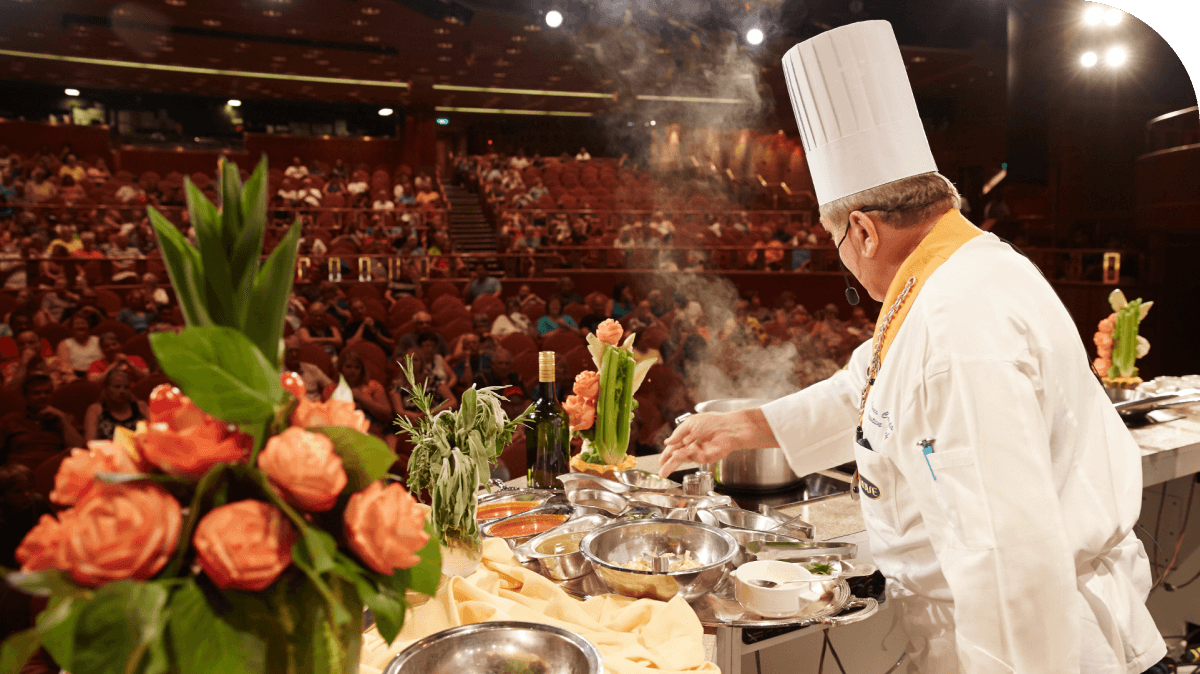 Chef putting on a cooking demonstration.