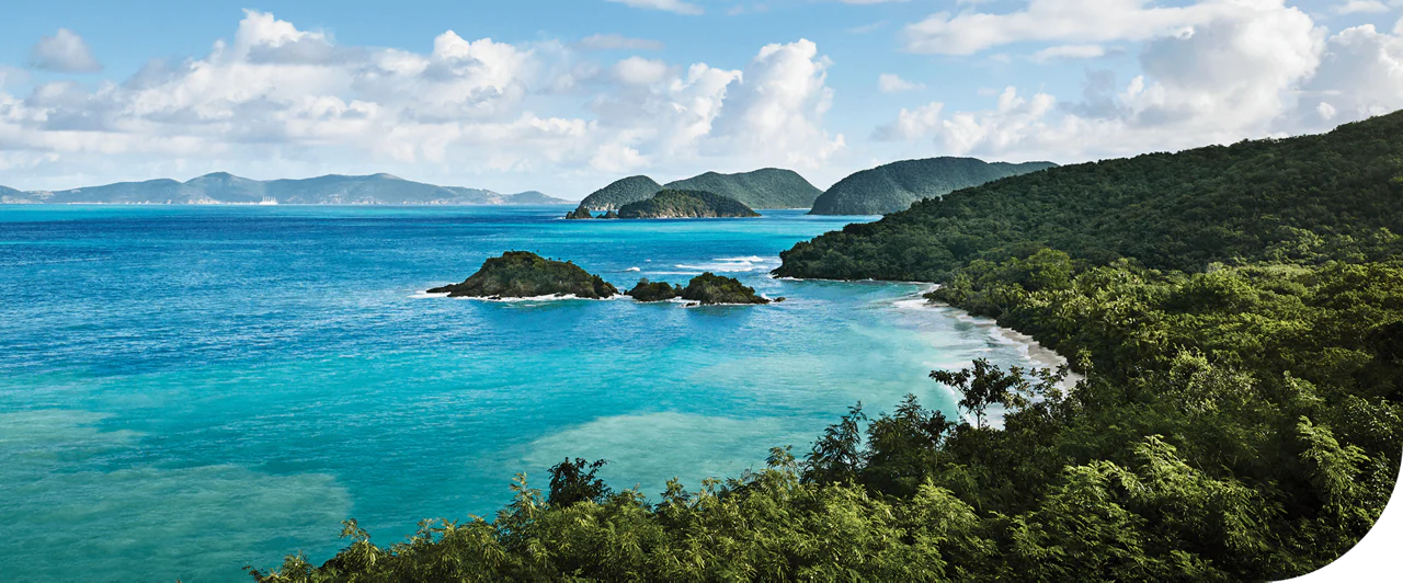 Aerial view of the coastline of St. Thomas, Caribbean