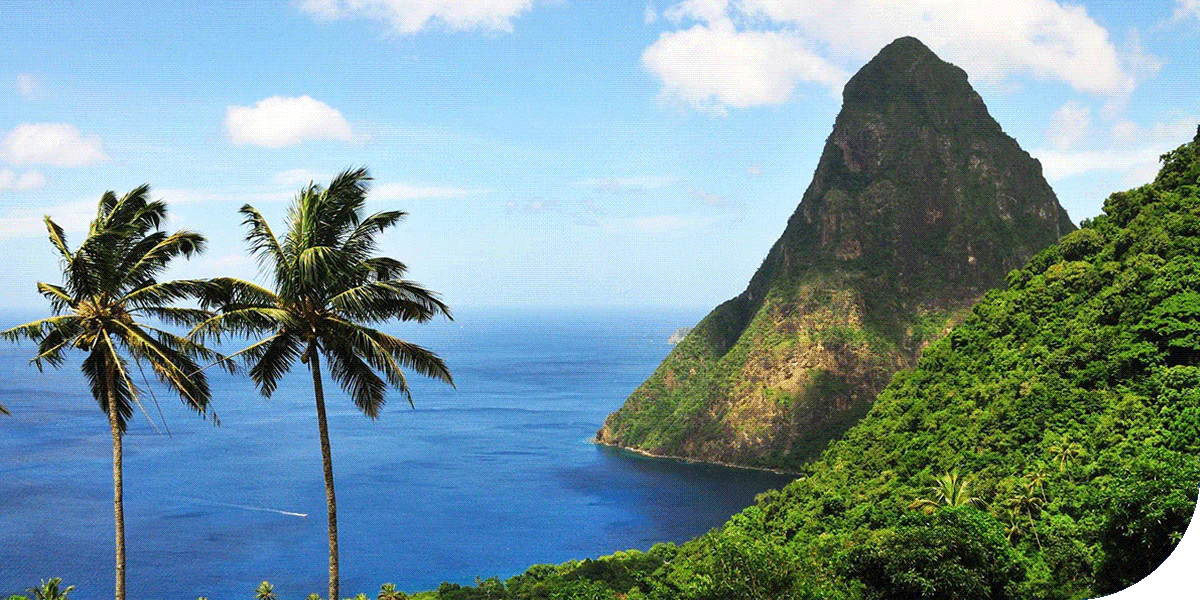 The beachside mountains of St. Lucia, Caribbean.