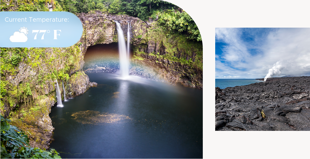 Arial view of waterfalls of Hilo.