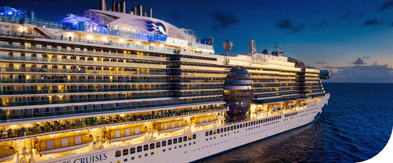 A magnificent Princess ship sails through St. Thomas, Caribbean.