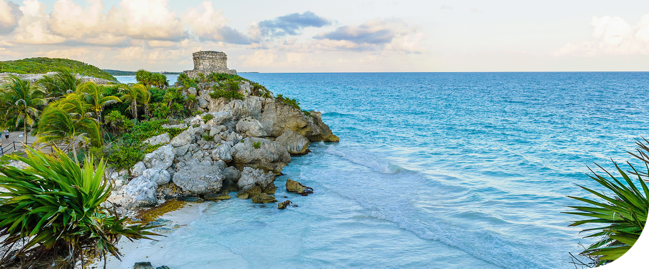 Seas side ruins on the shores of Cozumel, Mexico.